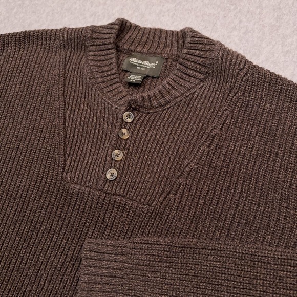 Eddie Bauer Henley Sweater Men's XXL Brown Chunky Ribbed Knit Heavyweight Hiking - Picture 1 of 7
